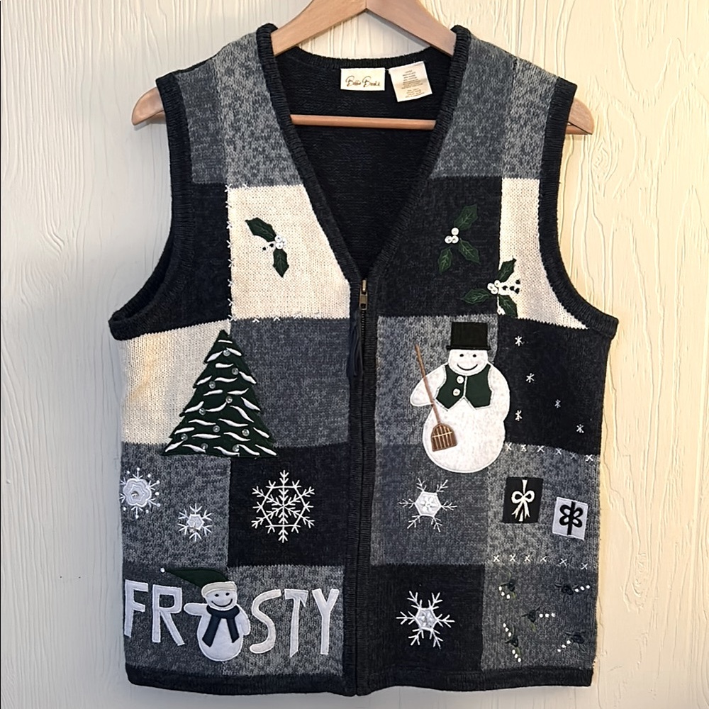 Snowman Snowflakes Ugly Christmas Sweater Vest Bobbie Brooks Medium